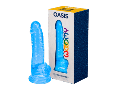 Woomy - Oasis - Blå dildo med pung og sugekopp