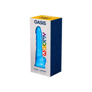 Woomy - Oasis - Blå dildo med pung og sugekopp