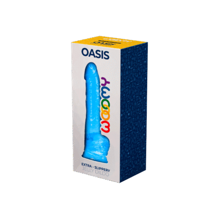 Woomy - Oasis - Blå dildo med pung og sugekopp