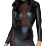Cottelli Collection - Tettsittende Wetlook Minikjole med ermer