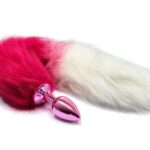 BQS - Buttplug med rosa plugg og gradert rosa og hvit hale 