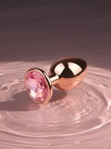 BQS - Rosegull Buttplugg med rosa krystall - Medium - Bilde 3
