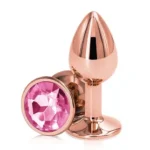 BQS - Buttplugg i rosegull metall med rosa krystall - Small
