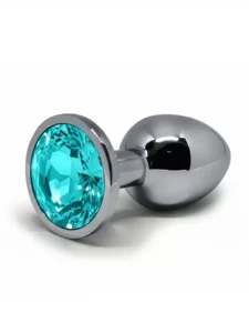 BQS - Buttplug i metall med Krystall - Lys Blå - Small