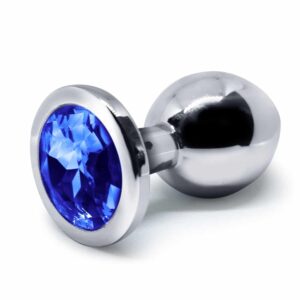 BQS - Buttplug i metall med Krystall - Mørk Blå - Medium