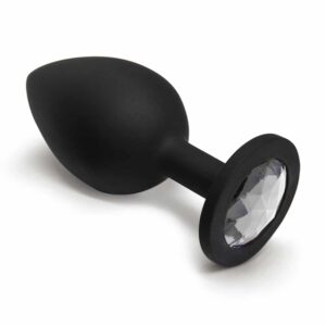 BQS - Sort Silikonbuttplug med Krystall - Klar - Small
