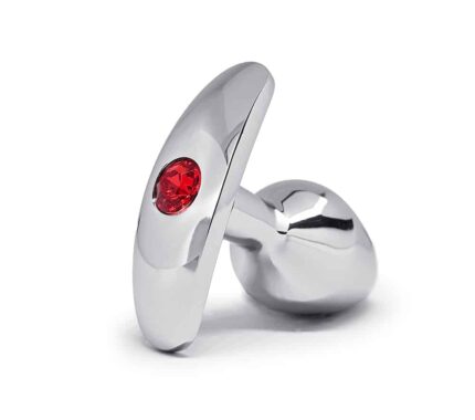 BQS - Metallbuttplug med avlang stopper - Rød Krystall - Small
