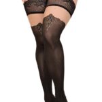 Ballerina Secret - Soft - Sorte strømper kant og mønster ved kne - Hold up - Plus Size 