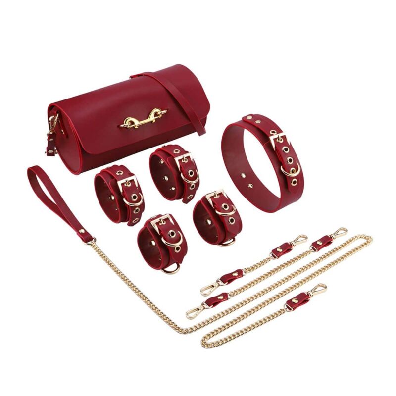 BDSM Deluxe sett med 5 deler og veske - Red