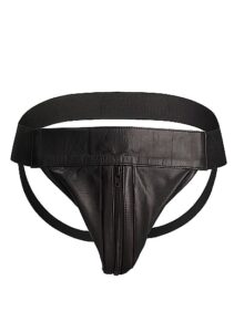Ouch! Striped Front Zip Jock - Jockstrap - Bonded Leather - Sort