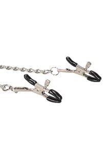 Ouch! Black & White - Ballgag med pustehull og brystklyper- Sort