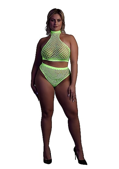 OUCH! - Glow in the dark - Todelt sett i stormasked netting - Grønn XL/4XL