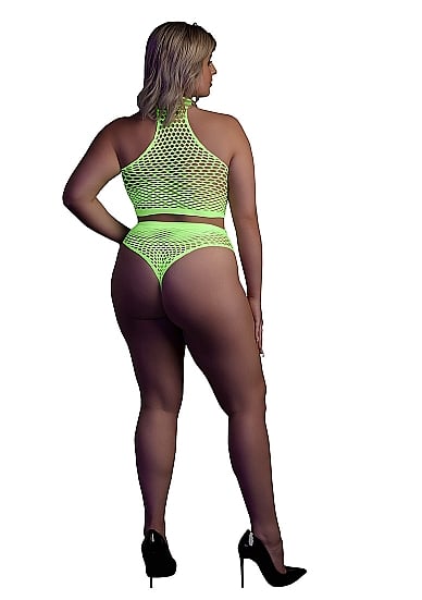 OUCH! - Glow in the dark - Todelt sett i stormasked netting - Grønn XL/4XL