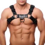 Red Leather - Bulldog Harness i sort lær med sorte detaljer - S/M