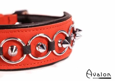 Avalon - CHERISHED - Collar med Spisse Nagler og Ringer - Rødt og Svart