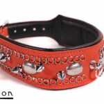 Avalon - QUEST - Collar med spisse nagler og strass - Rød og sort