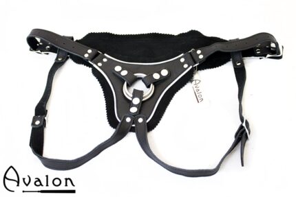 Avalon - TAKEN - Strap-on sele i sort og hvitt lær
