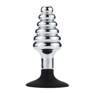 Buttplug i Metall med Riller og Sugekopp
