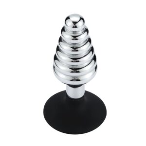 Buttplug i Metall med Riller og Sugekopp