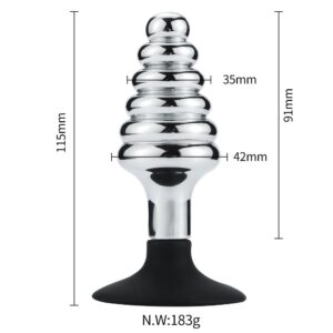 Buttplug i Metall med Riller og Sugekopp